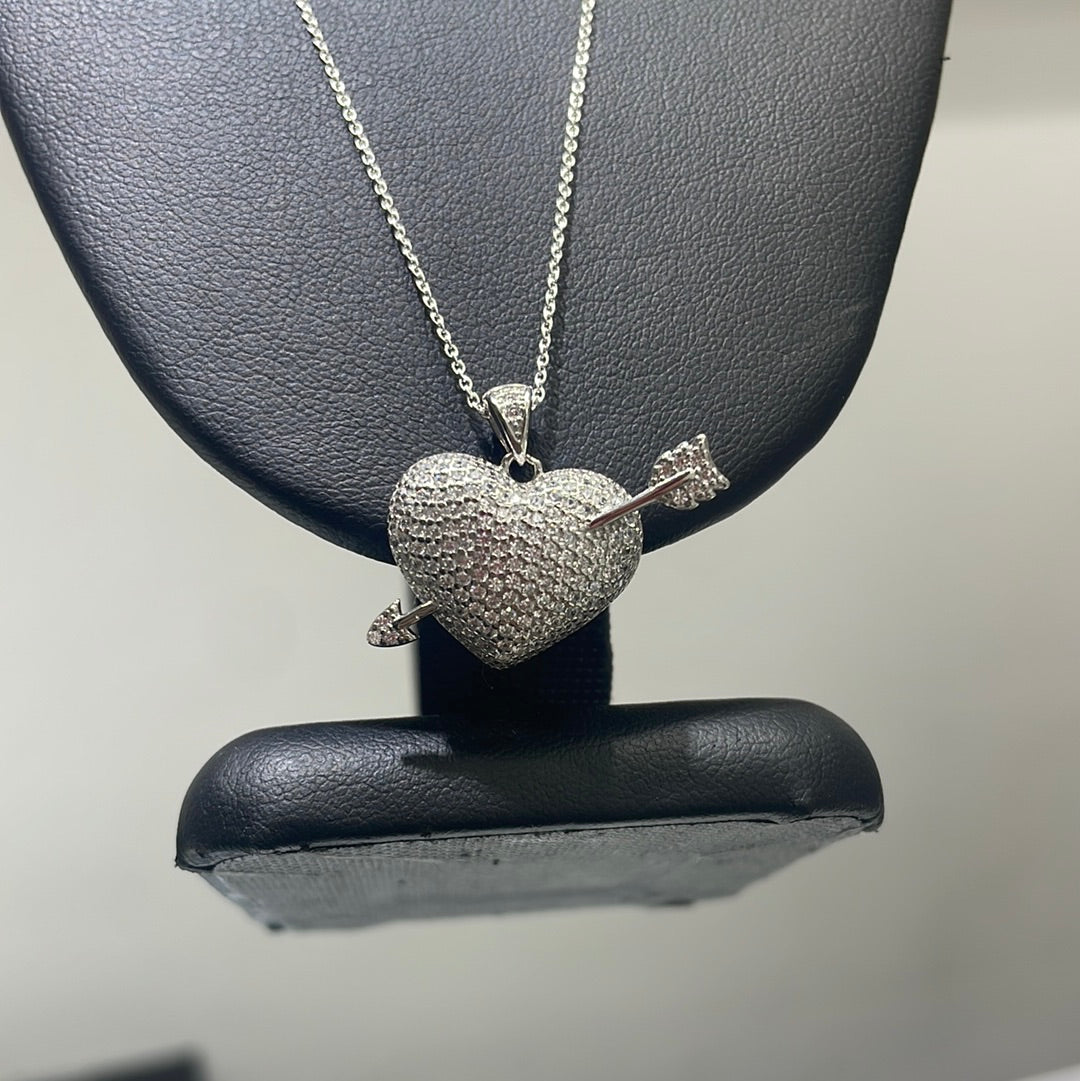 925 FINE ITALIAN SILVER ROLO CHAIN 1MM 16INCH + 925 FINE SILVER CRYSTAL PENDANT 💎Fine precious metals solid 925 silver