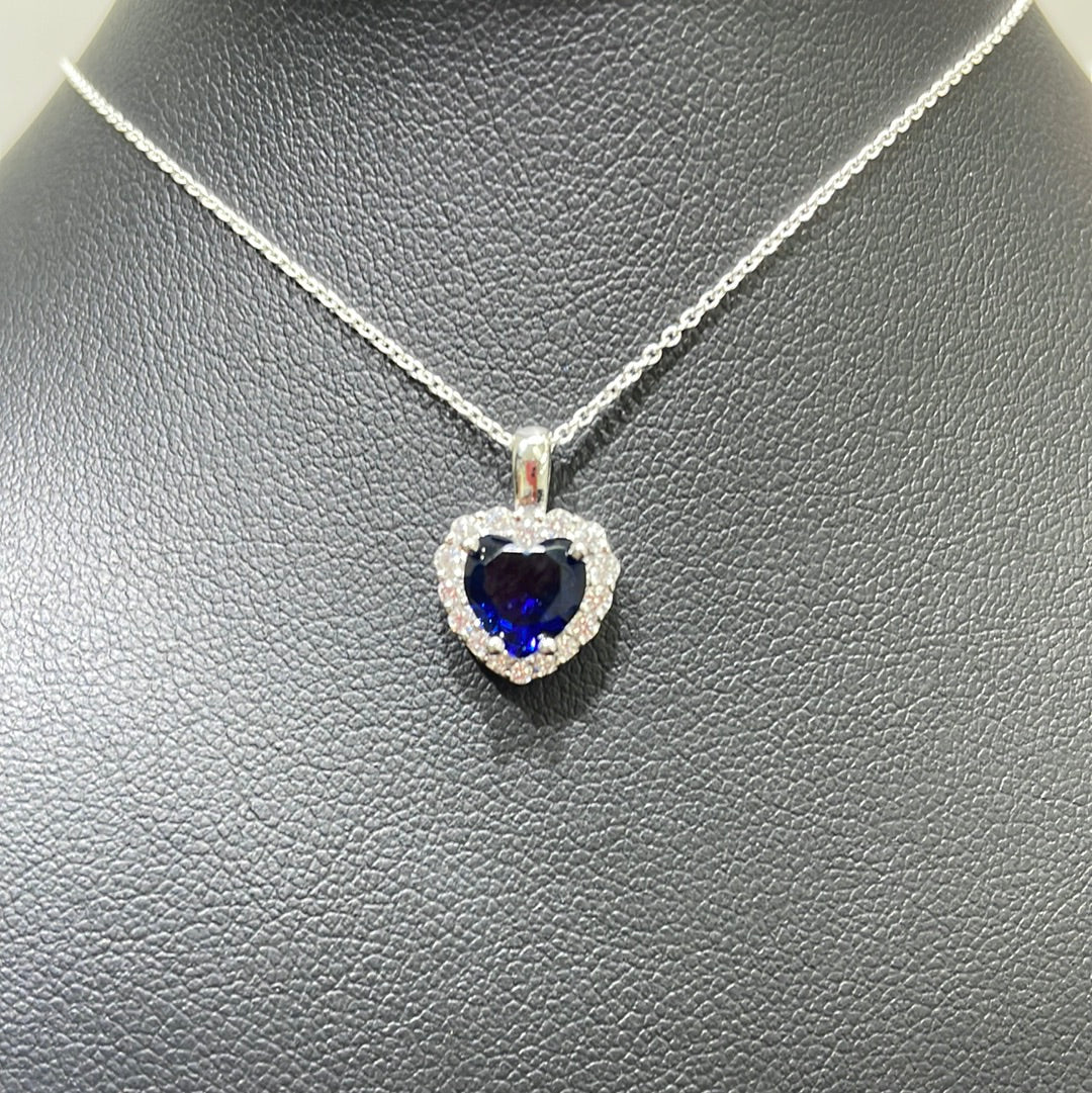 925 FINE ITALIAN SILVER ROLO CHAIN 1MM 16INCH + 925 FINE SILVER CRYSTAL PENDANT