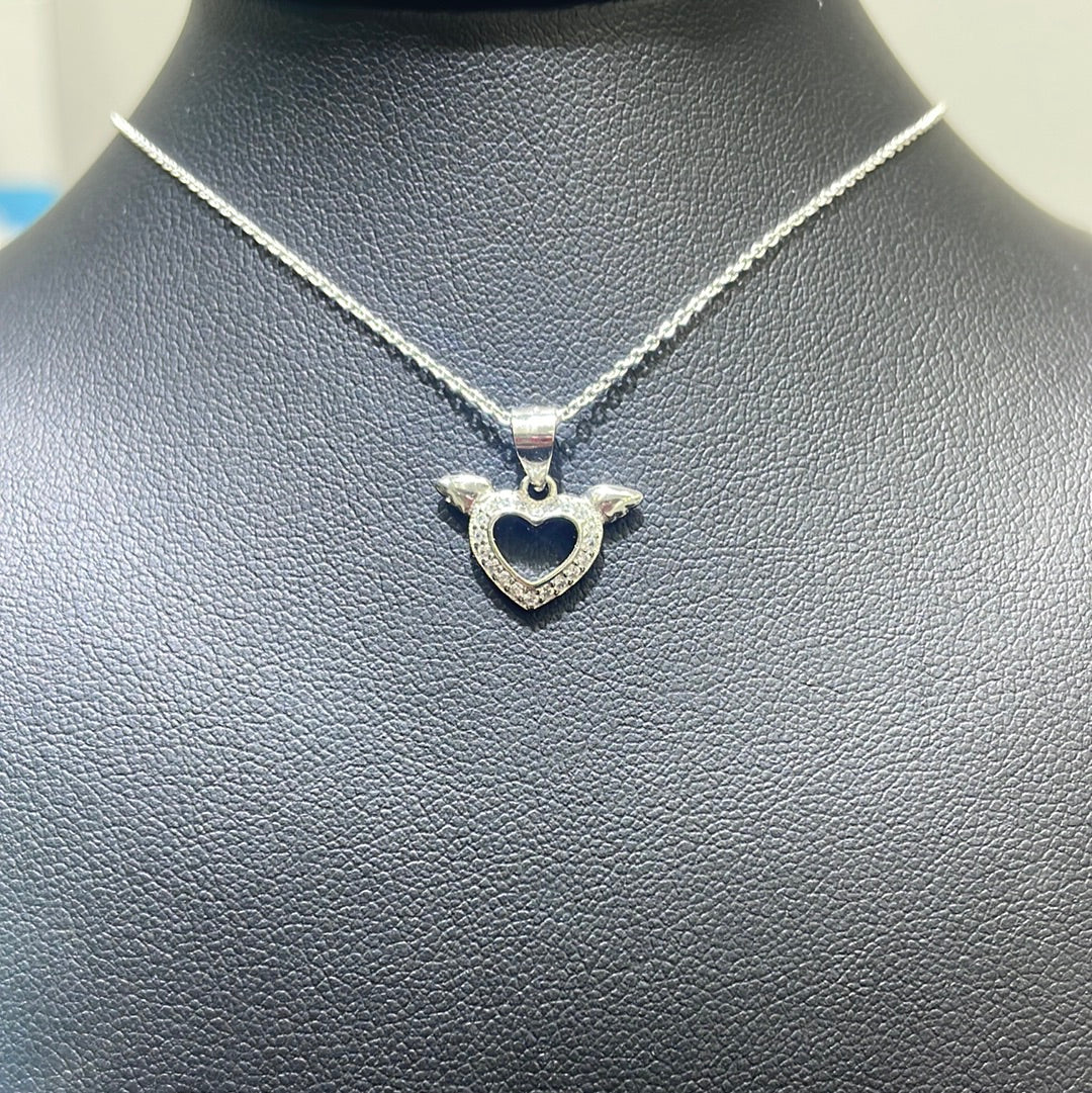 925 FINE ITALIAN SILVER ROLO CHAIN 1MM 16INCH + 925 FINE SILVER CRYSTAL PENDANT